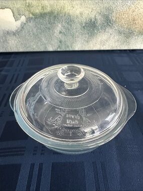 Fire King Oven Glass Casserole Dish with Lid - Embossed Design